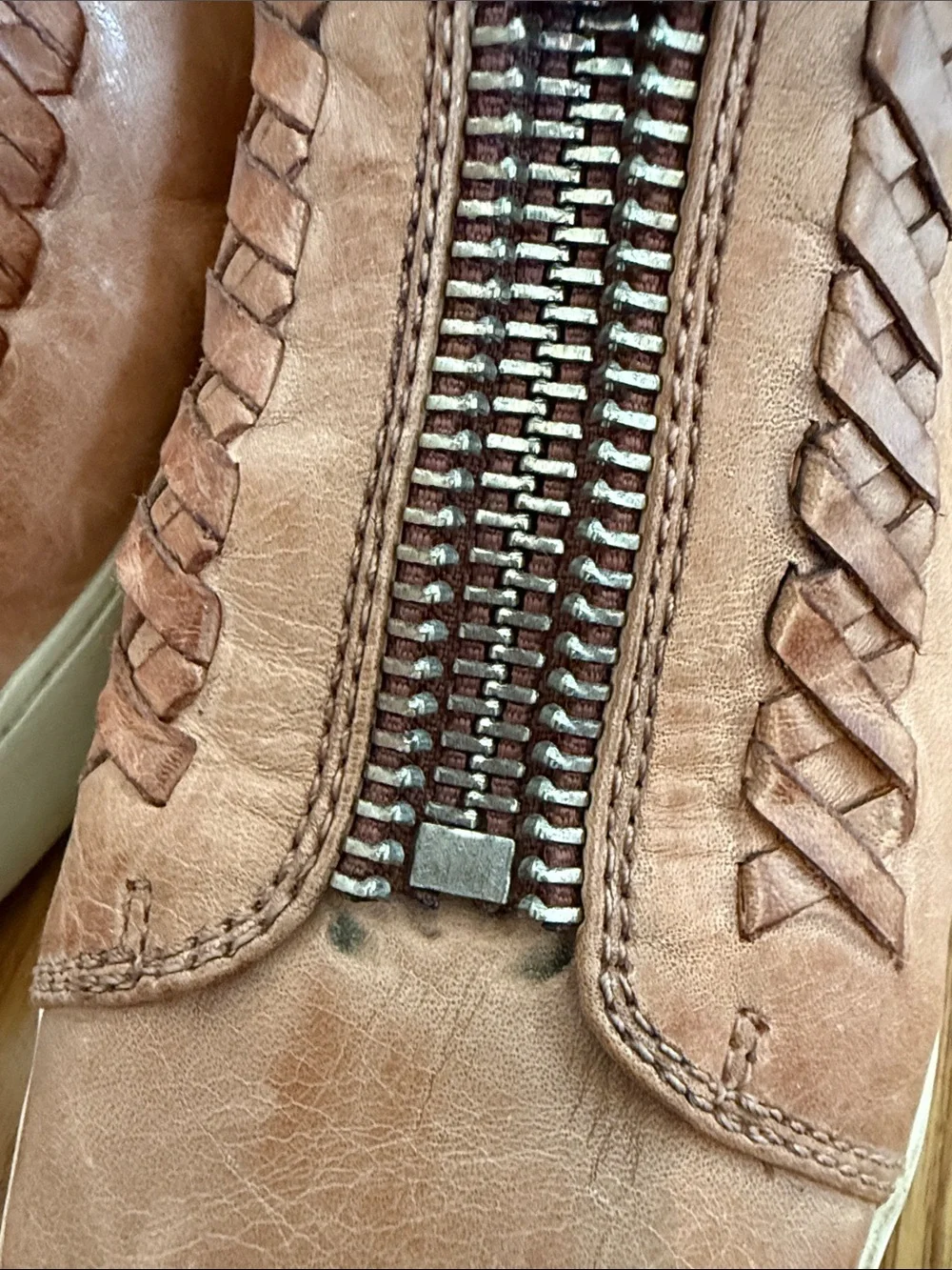 Frye Cognac Leather High-Top Zip Sneakers